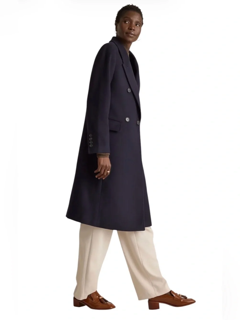 NWT Quince Women’s Italian Wool Double Breasted Coat Cadet Navy Blue Size L
